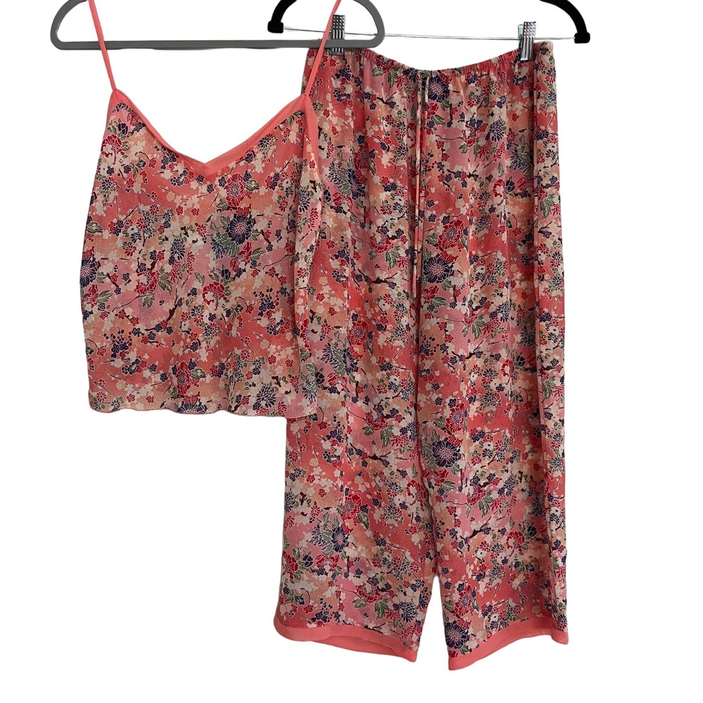 Coral Floral Camisole & Wide-Leg Pajama Set